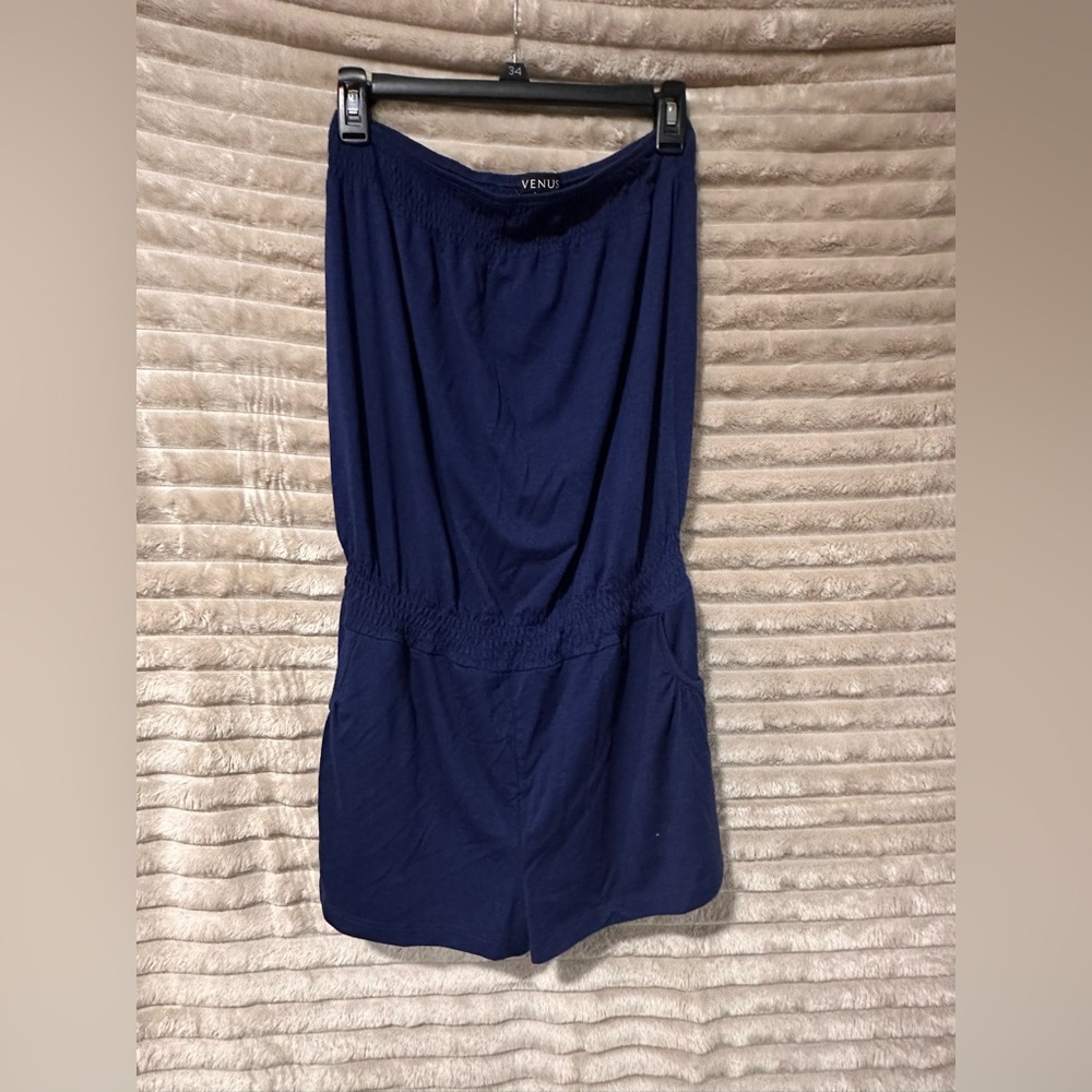 VENUS Dark Blue Strapless Knit Romper